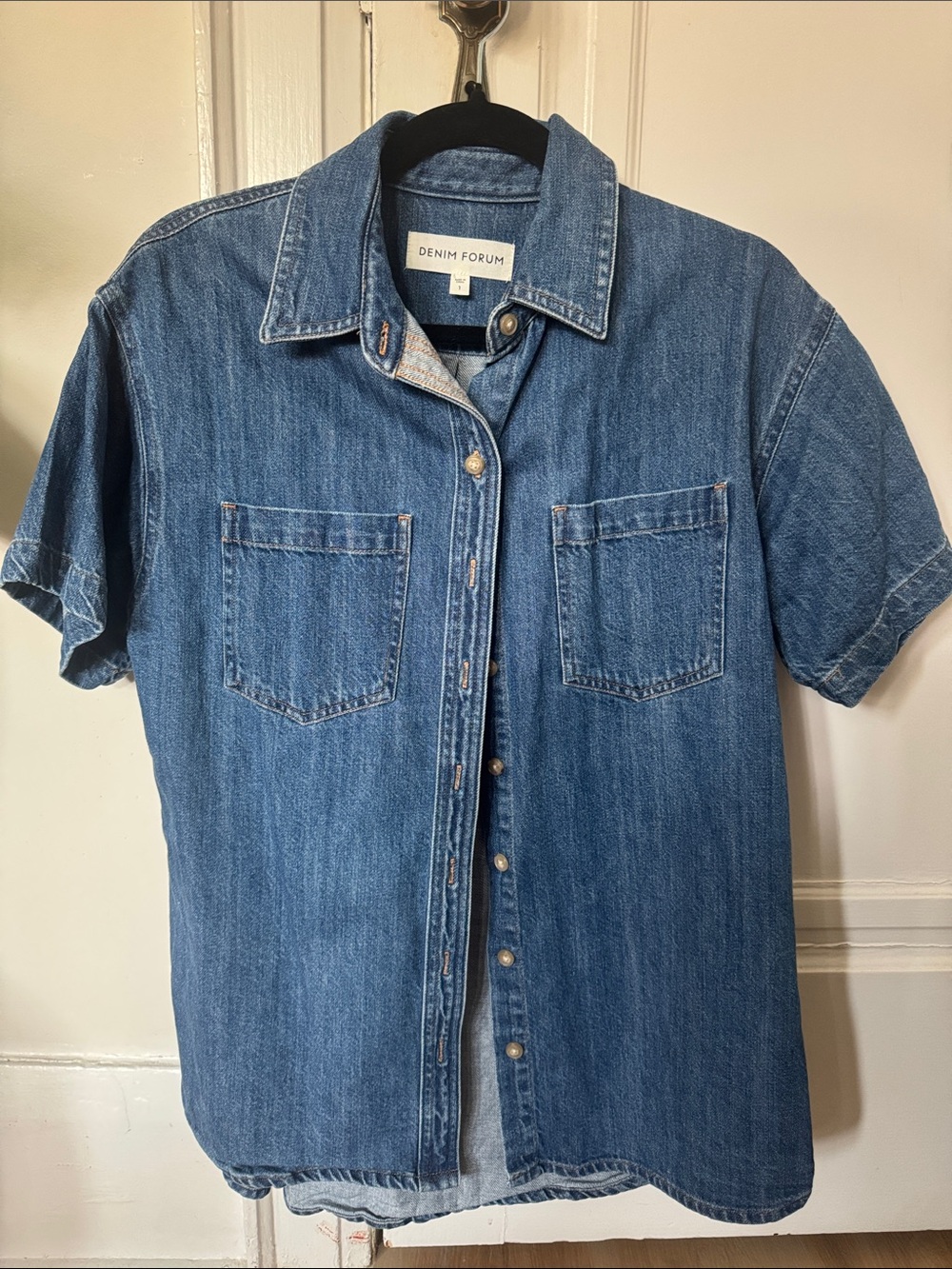 Denim Forum - Short-Sleeve Denim Button-Front Shirt - Blue